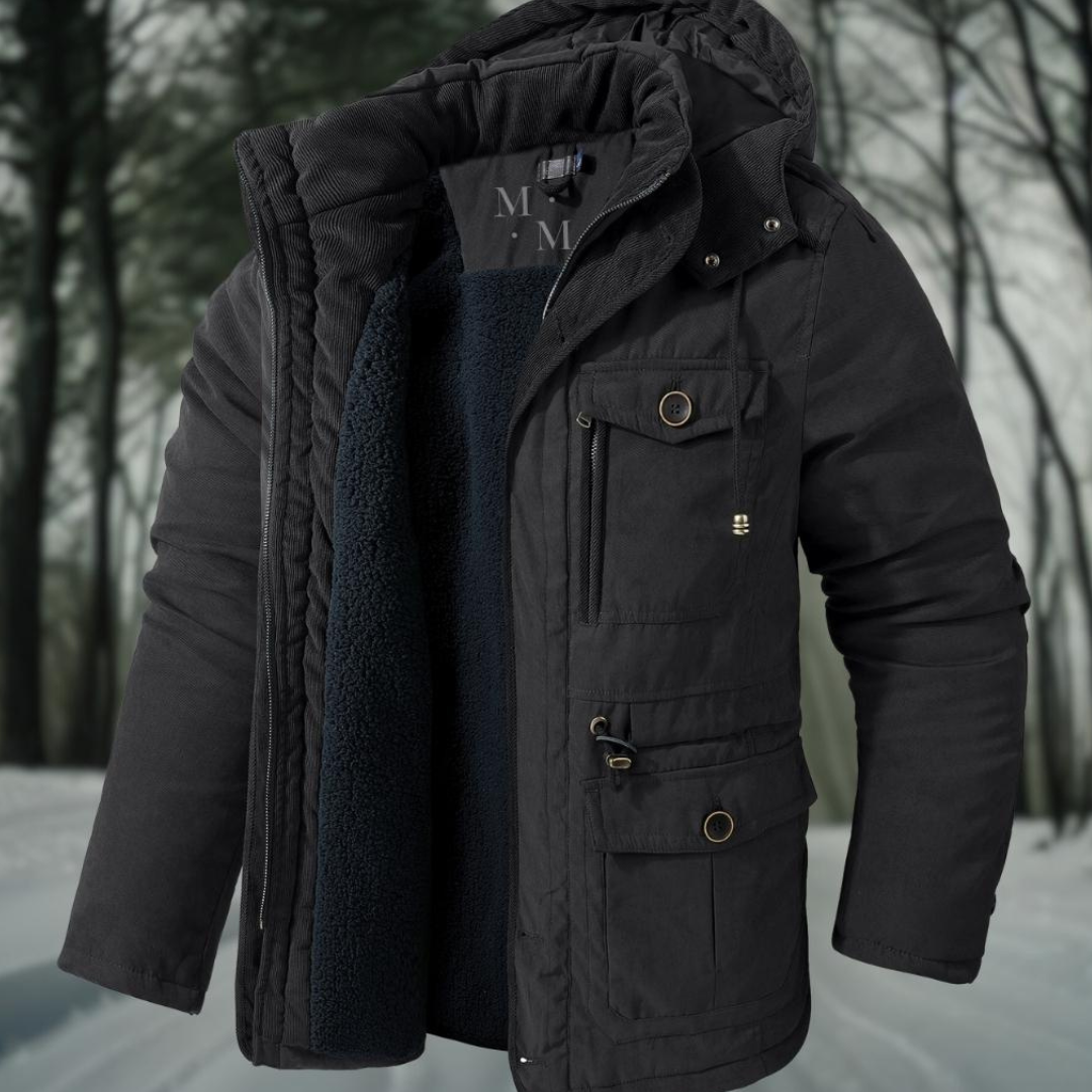 Męskie Parka Fleece z Podszewką | Z Kapturem