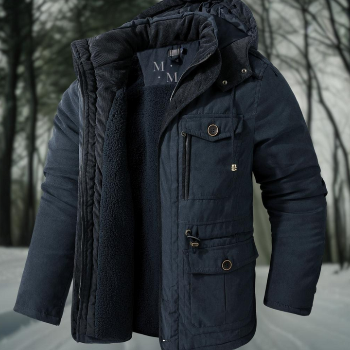 Męskie Parka Fleece z Podszewką | Z Kapturem