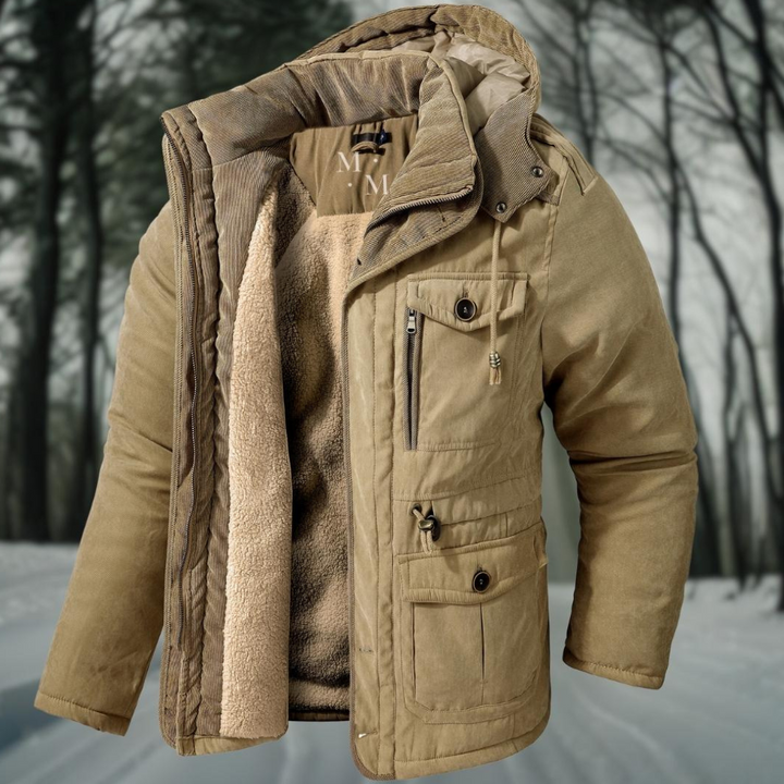 Męskie Parka Fleece z Podszewką | Z Kapturem