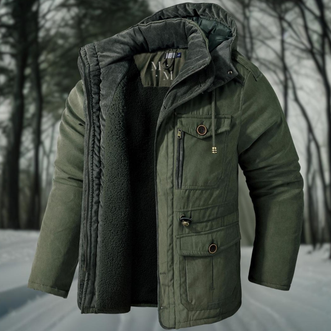 Męskie Parka Fleece z Podszewką | Z Kapturem