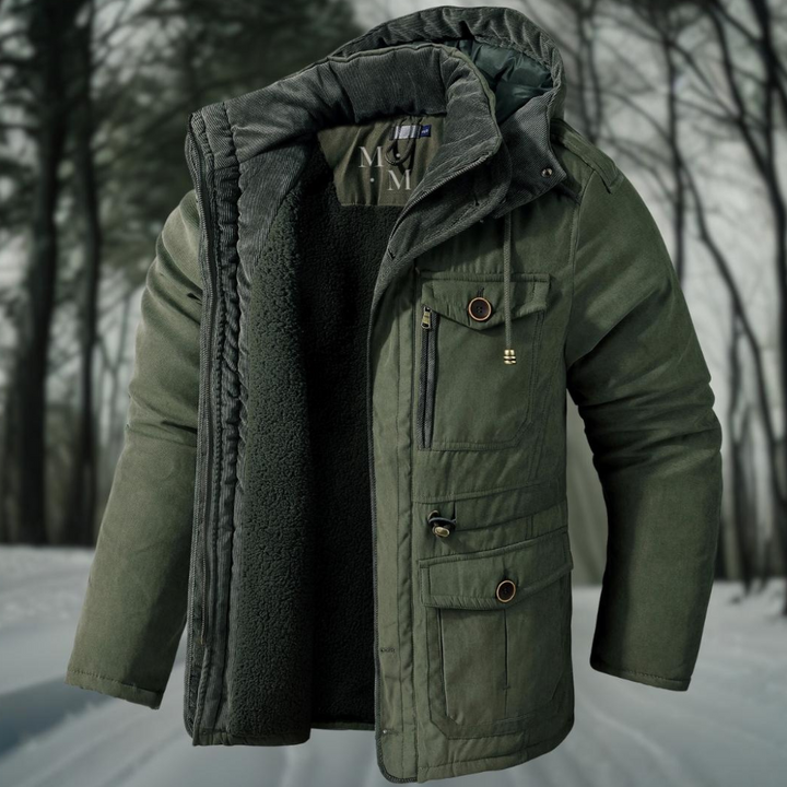 Męskie Parka Fleece z Podszewką | Z Kapturem