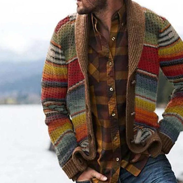 Męski wielokolorowy sweter kardigan | Styl Klasyczny