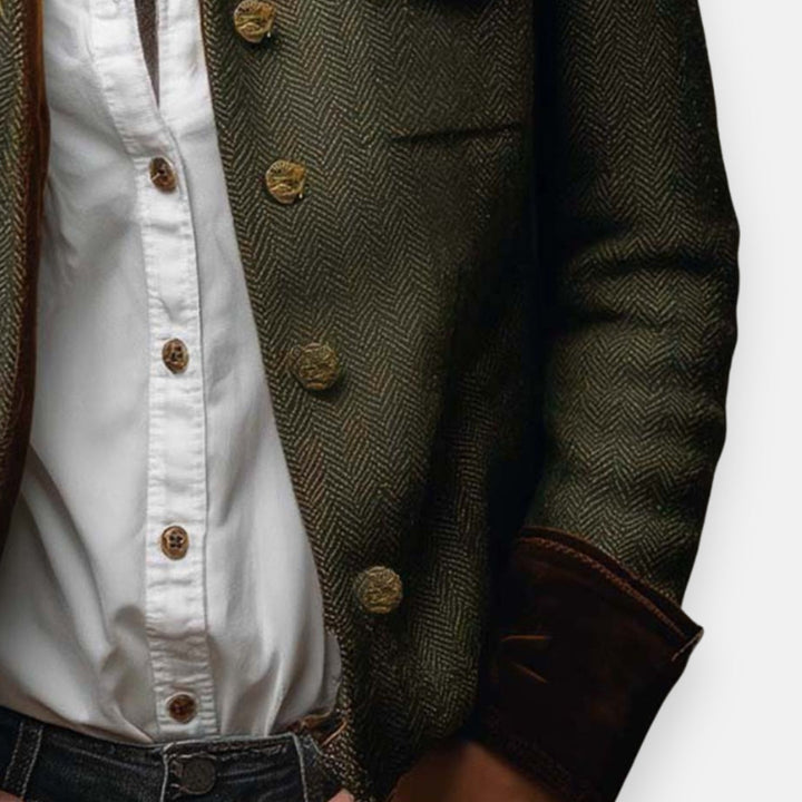 Antonina – Elegancka kurtka tweedowa z aksamitnymi detalami