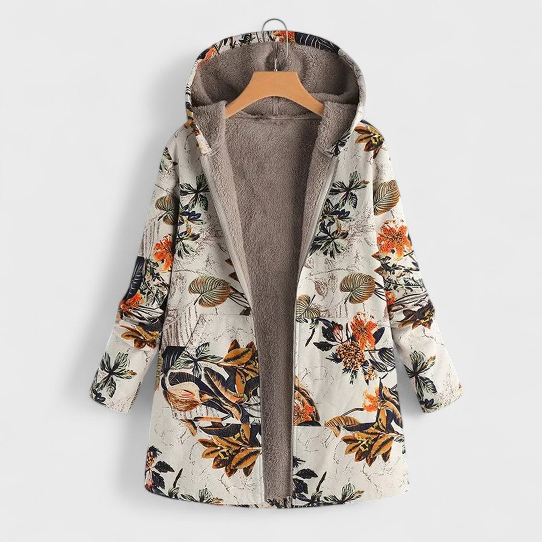 Kość Słoniowa - Kurtka z Kapturem Podszewką Fleece