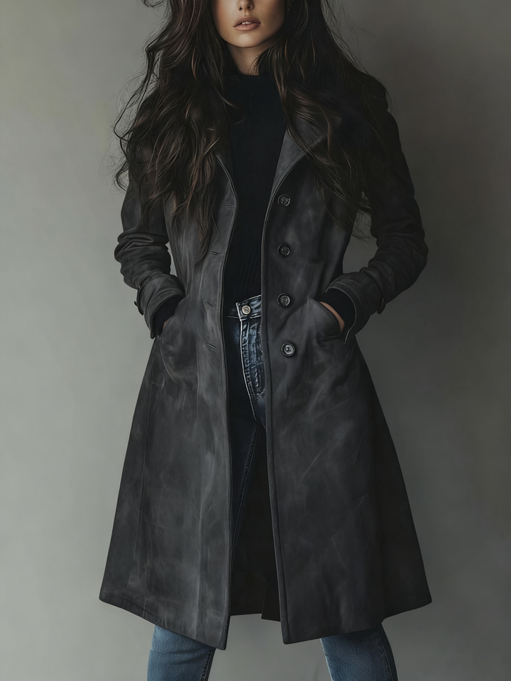 Amelia - Elegancki zamszowy płaszcz typu trench