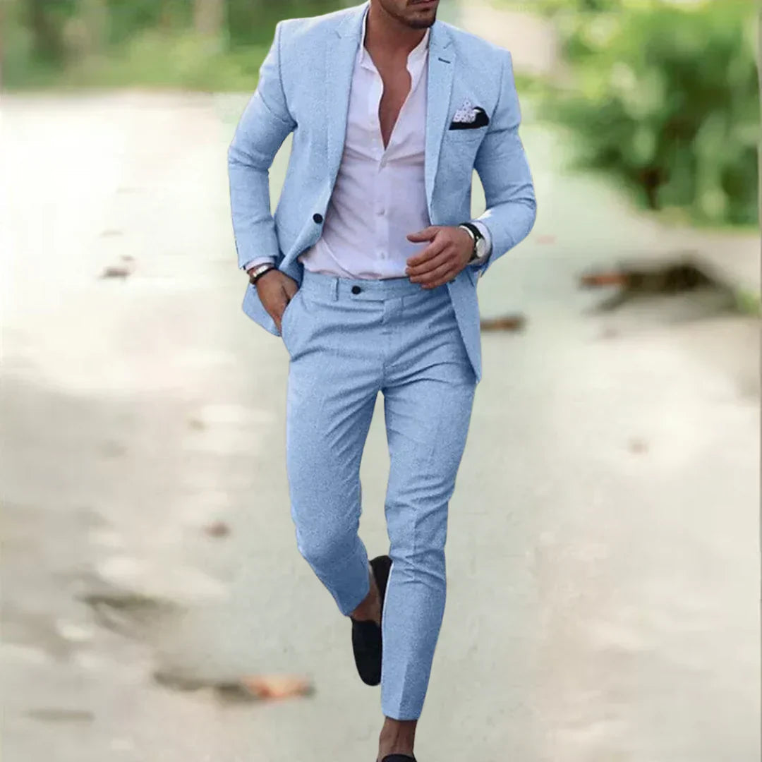 Elegancki męski garnitur slim fit – lekki, stylowy komplet dwuczęściowy