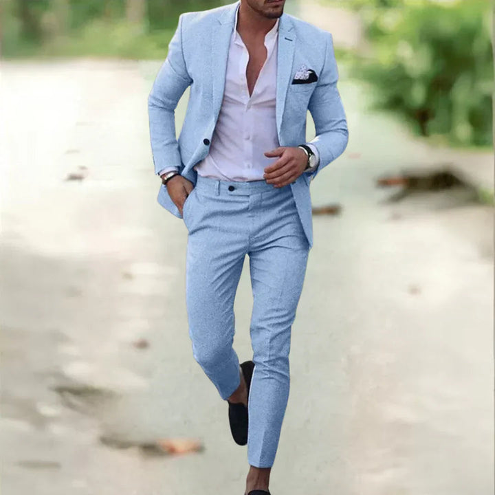 Elegancki męski garnitur slim fit – lekki, stylowy komplet dwuczęściowy