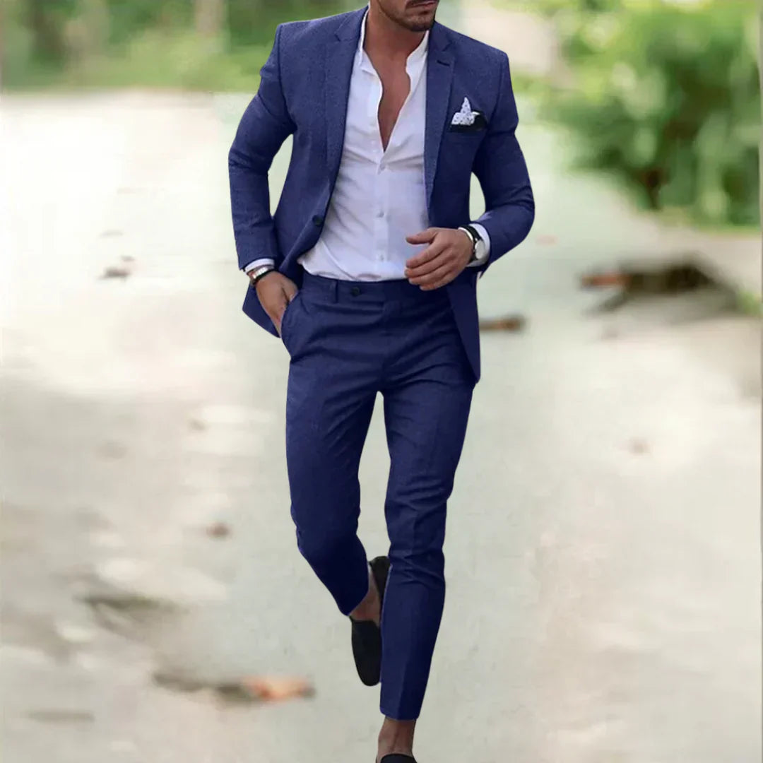 Elegancki męski garnitur slim fit – lekki, stylowy komplet dwuczęściowy