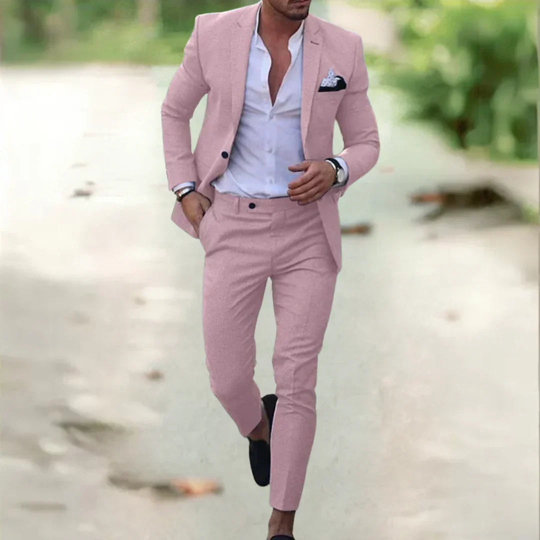 Elegancki męski garnitur slim fit – lekki, stylowy komplet dwuczęściowy