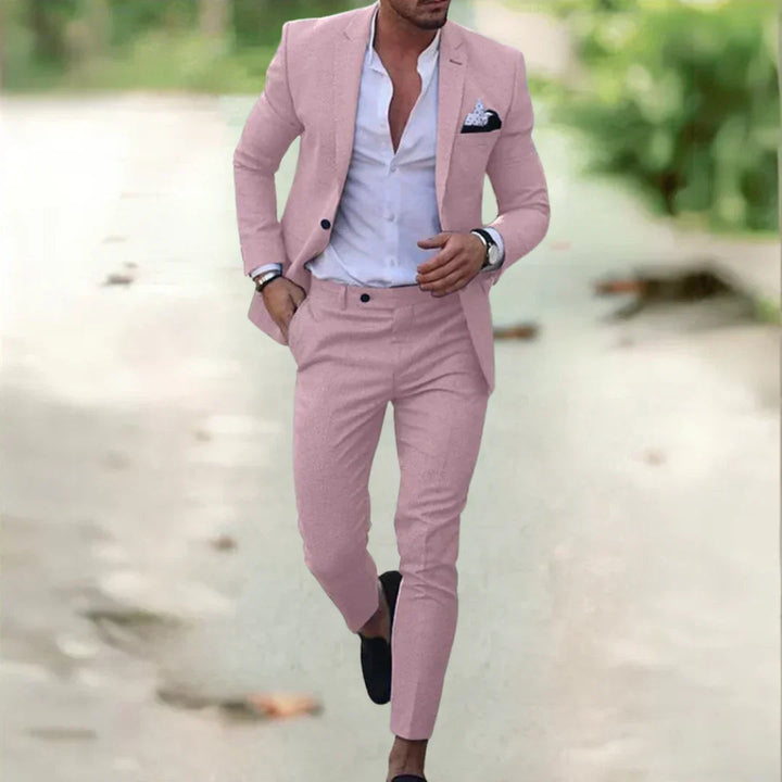 Elegancki męski garnitur slim fit – lekki, stylowy komplet dwuczęściowy
